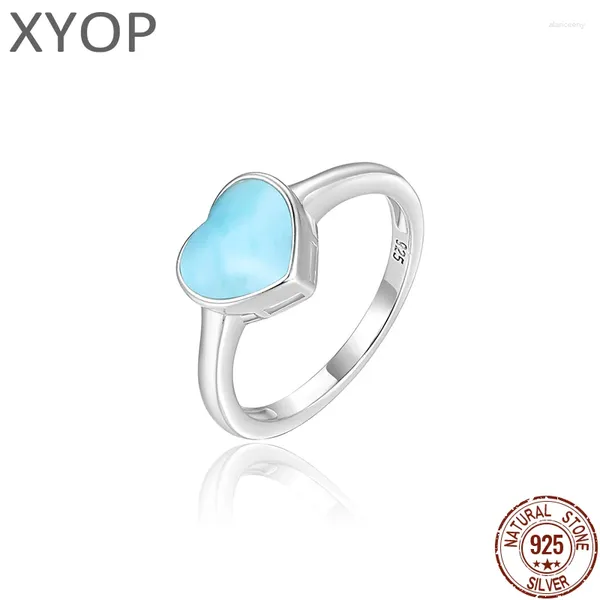 Cluster-Ringe, die natürliche blaue Larimar-Ozean-Ring-Edelstein-925-Sterlingsilber-Herz-Liebes-Frauen-Dating verkaufen