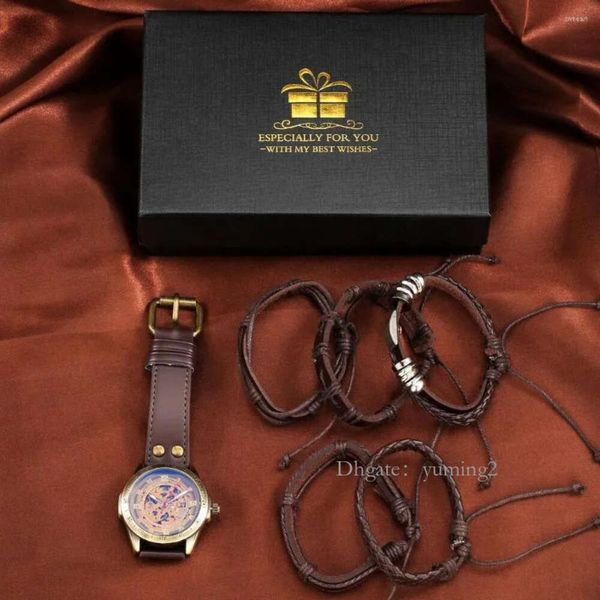 Orologi da polso Orologio da polso automatico da uomo Hinery Cintura in pelle Design classico Orologio vintage Bracciale intrecciato Set regalo Rmontre Homme