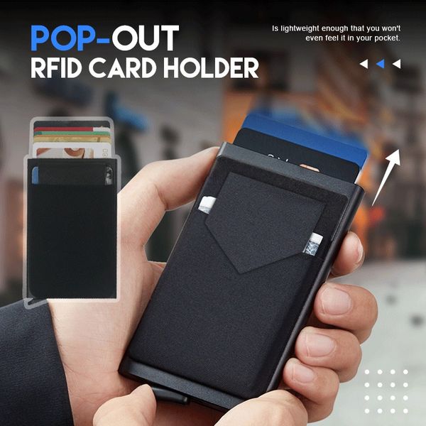 Yuexuan Tasarımcı İnce Alüminyum Cüzdan Esneklik Geri Korba Kimliği Kredi Kartı Sahibi Mini RFID Cüzdan Otomatik Pop Up Banka Kart Kılıf Çantası Lüks Toptan 8 Renk