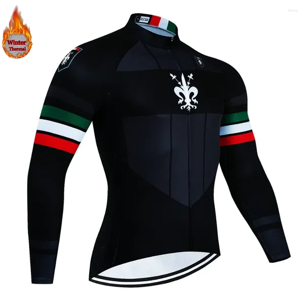 Conjuntos de corrida Jaqueta de inverno Terno Homens Ciclismo Jersey Fleece Quente Manga Longa Casaco Ao Ar Livre À Prova de Vento MTB Roupas Ropa Ciclismo