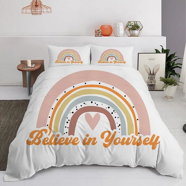 Cores da moda arco-íris conjunto de cama bebê criança quarto decoração capa edredão com fronhas completo rei rainha tamanho poliéster colcha 240131