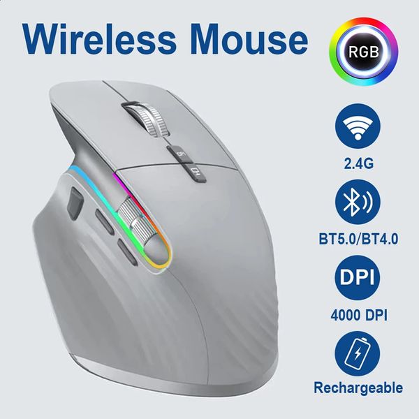 Mouse wireless multi-dispositivo Mouse Bluetooth 5.0 3.0 Mouse ottico portatile wireless 2.4G Mouse ergonomico per computer destro 240119