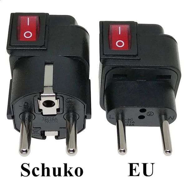 1 Paar EU Schuko Stecker Adapter Konverter AC100~250V 10A16A mit OnOff Haupt-LED-Schalter 240126