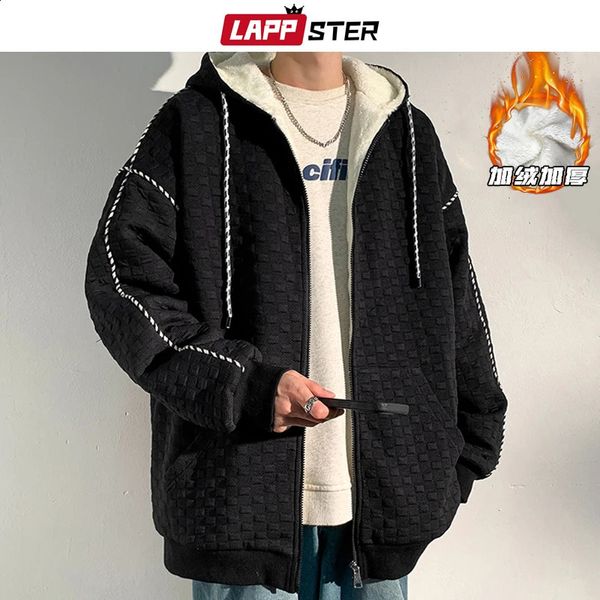 LAPPSTER Inverno Velluto Con Cappuccio Y2k Full Zip Up Felpa Con Cappuccio Da Uomo Giapponese Streetwear Harajuku Felpe Moda Coreana 5XL 240202