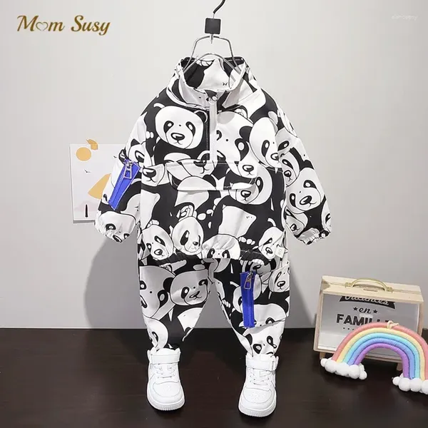 Conjuntos de roupas bebê menina menino algodão panda roupas conjunto zíper pjacket calça 2pcs infantil criança criança tracksuit outfit terno 1-5y