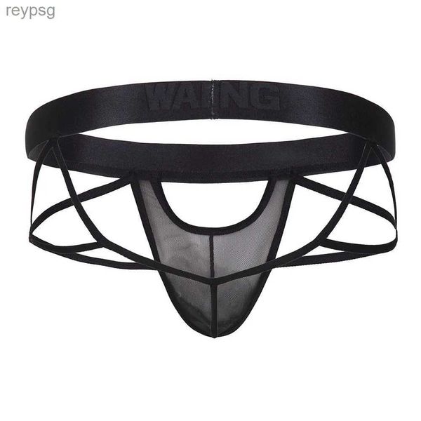 Cuecas calcinha sexy masculina lingerie malha u convexo bolsajockstrap roupa interior de couro falso transparente tanga g-string calcinhas yq240215