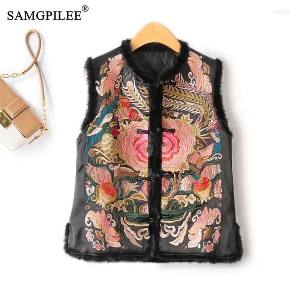 Damenwesten Mantel Frau Winter 2024 Oberbekleidung Exquisite schwere bestickte Weste Scheibenschnalle chinesischer Stil verdickte warme gepolsterte Jacke