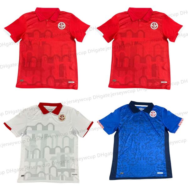 24 25 Tunísia Futebol Jersey Africa Cup Maillot de Tunisie MSAKNI HANNIBAL MAALOUL SLITI KHENISSI Home away terceiro Men Football Shirts Uniformes Foot Kits 2024