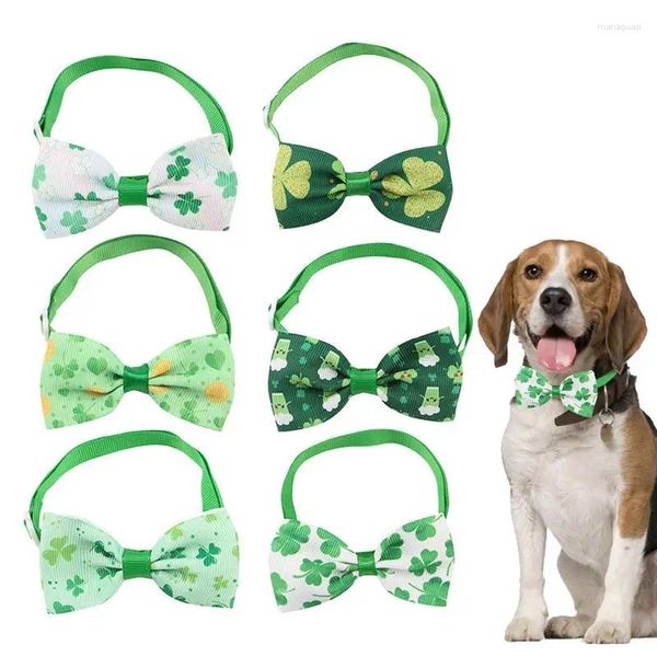 Coleiras para cães Gravata do Dia de São Patrício para 6 peças trevo ajustável gravata borboleta trevo padrão acessórios para cuidados com animais de estimação