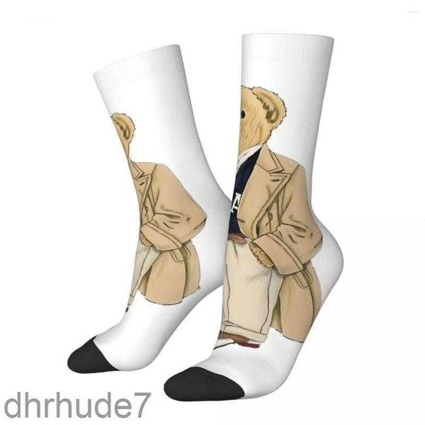 Herrensocken Vintage Back Polo Trip Teddybär Unisex Street Style Nahtlos bedruckt Lustige Crew Socke Geschenk E4CW