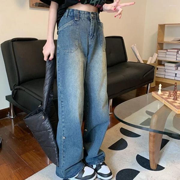 Jeans femininos mulheres cintura alta s calças azuis calças de perna reta para mulheres vintage harajuku moda tendência 2024 calça média em z