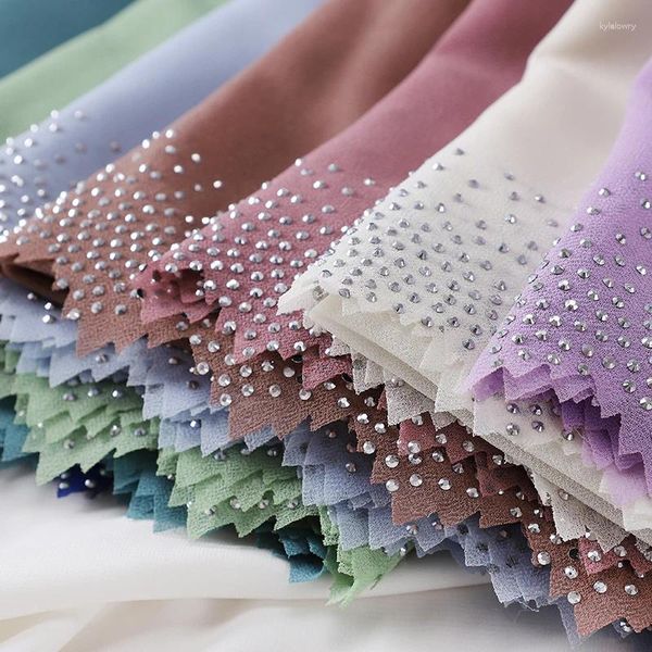 Abbigliamento etnico Cut Layar Donna Plain Bubble Diamond Sciarpa in chiffon Testa Hijab Scialli solidi Fascia Foulard Femme Hijab musulmano