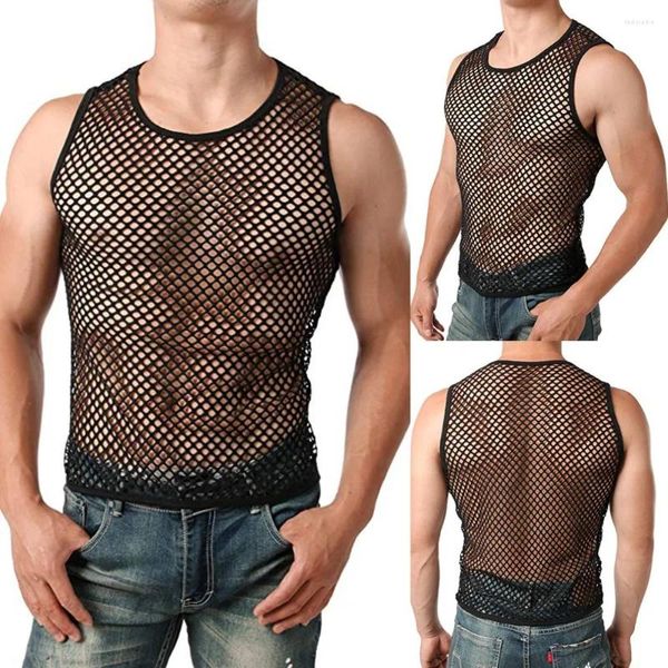 Homens Tanques Homens Colete Undershirt Roupas Nylon Malha Camisa Ver Através Sheer Mangas Compridas Camisetas Sexy Transparente Roupa Interior