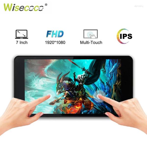 Wisecoco 7 Zoll 1920 1080 IPS tragbarer Monitor 60 Hz 350 Nits Multi-Touch-Display mit Lautsprecher HDMI für Windows Mac Android