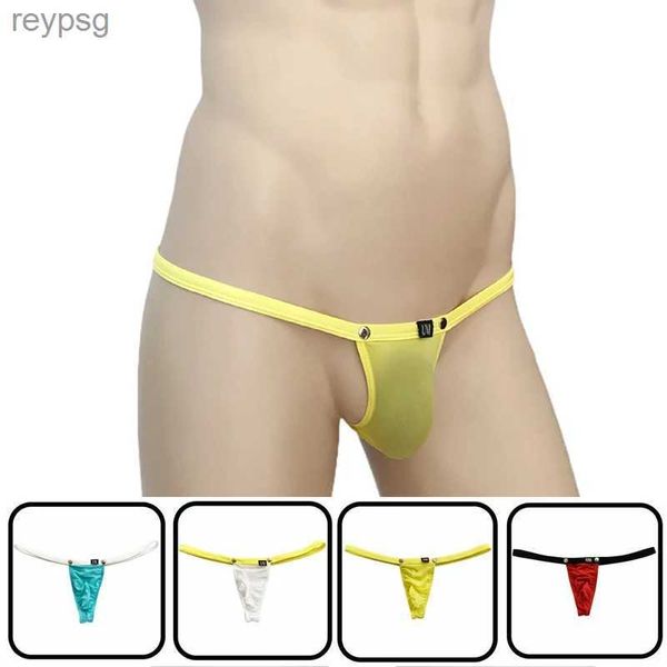 Cuecas calcinha masculina botão decorativo tanga sexy calças t translúcido roupa interior gay jockstrap yq240215