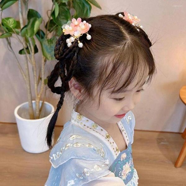 Acessórios de cabelo flor clipe lateral hanfu ornamento borla headdress bonito acessório crianças menina hairpin headwear estilo chinês
