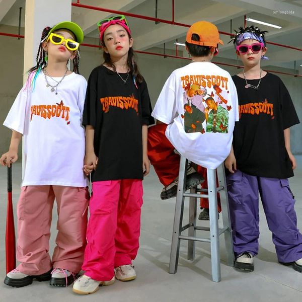 Bühnenkleidung 2024 Jazz Modern Dance Kostüme für Kinder Lose T-Shirt Cargo Hosen Anzug Mädchen Ballsaal Hip Hop Leistung DQS13702