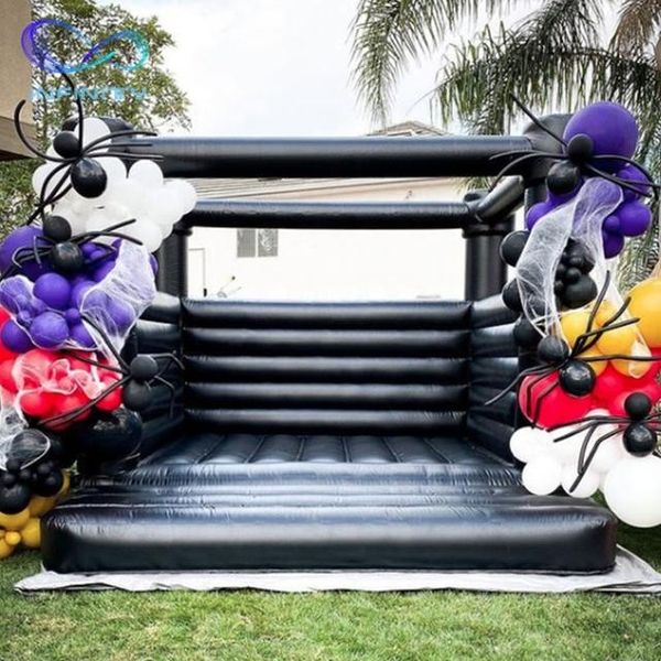 Toptan Ticari Açık 4x4m Siyah Şişirilebilir Bounce House Düğün Bouncy Kalesi Evlilik Fotoğrafları Satılık