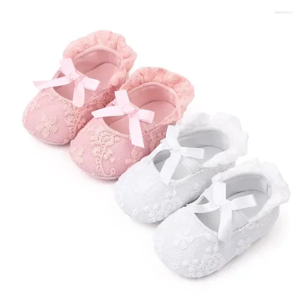 Первые ходунки, милая детская обувь для новорожденных от 0 до 18 месяцев, противоскользящие ходунки с кружевом и цветком для маленьких девочек, мягкая подошва розового цвета