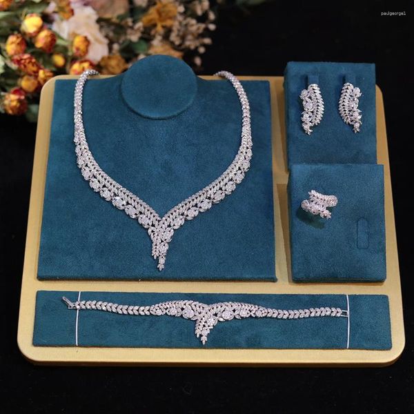 Halskette Ohrringe Set ZY EINZIGARTIGE schöne weiße Bling Zirkonia Dubai Braut für Frauen Hochzeit Party Kleid Zubehör