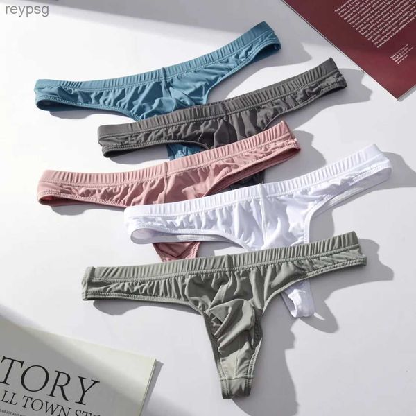 Slips Höschen Herren Unterwäsche T Zurück G String Sexy Atmungsaktive Tanga Suspensorium Männer Eis Seide Transparent Tanga Tangas Männliche Unterhose YQ240215