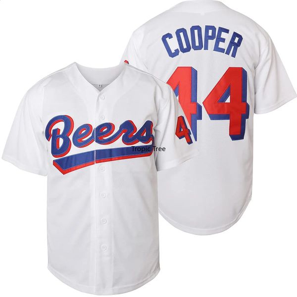 Джо Купер Джерси 44 Beer League Бейсбольная мужская рубашка Одежда для косплея из фильмов Все сшитые США Размер SXXXL Белый 240122