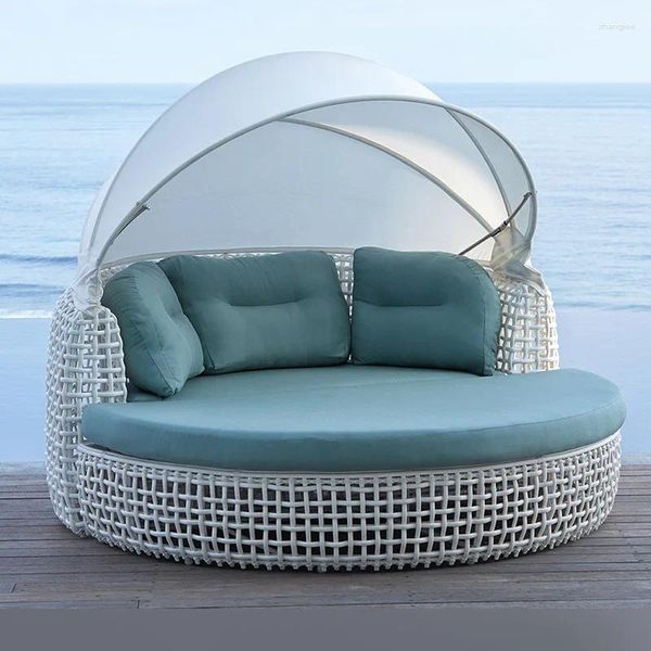 Mobili da campeggio Letto in rattan per esterni El Piscina Terrazza Villa Camera modello Cortile Piccolo giardino Protezione solare rotonda