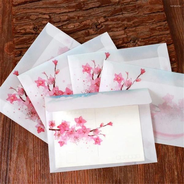 Подарочная упаковка, бумага для серной кислоты, кавайный конверт, приглашение для хранения, винтажная обложка для поздравительной открытки с цветком персика, канцелярские полупрозрачные принадлежности