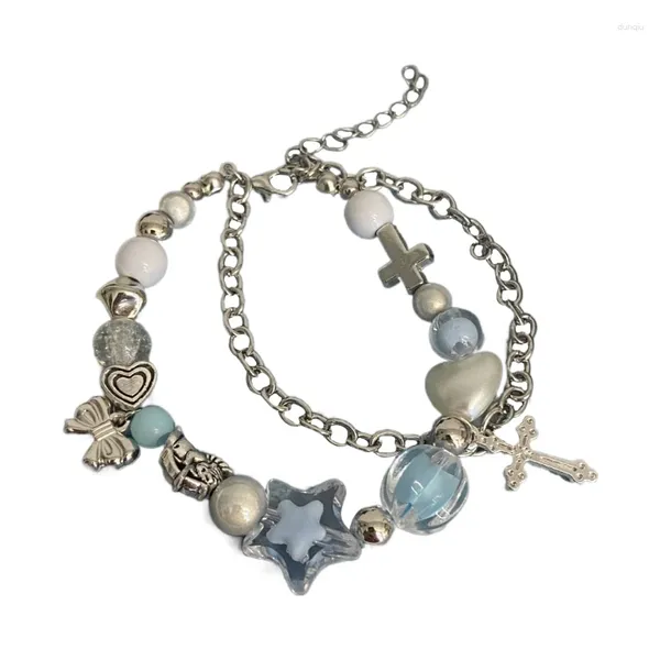 Charme Armbänder 2024 Koreanische Gekreuzte Herz Fünfzackigen Stern Perlen Frauen Licht Luxus Design Exquisite Doppelschicht Schmuck
