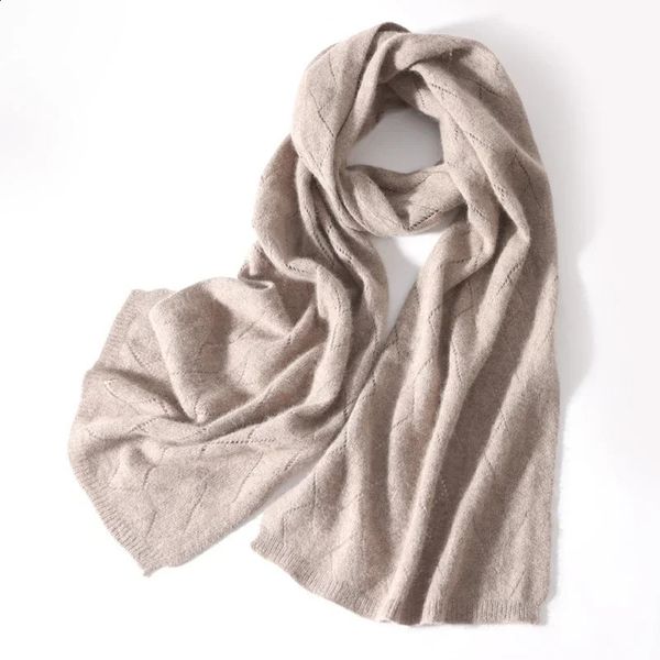 100% lã pura cachecol longo feminino de malha inverno outono minimalista envoltório hijabs quente macio cashmere pashmina xale pescoço mais quente feminino 240127