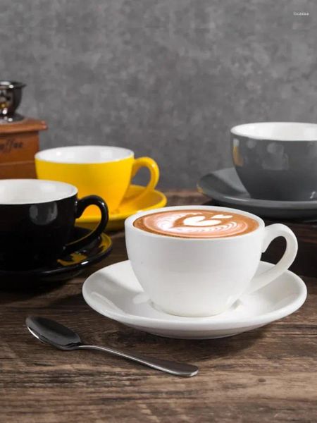 Kaffeekannen, Latte, florales Tassen- und Teller-Set, farbig glasierte italienische Keramik, konzentrierter Cappuccino, großer Mund gezeichnet
