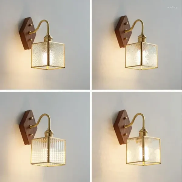Lâmpada de parede retro estilo japonês quarto cabeceira designer b vento silencioso base begônia vidro