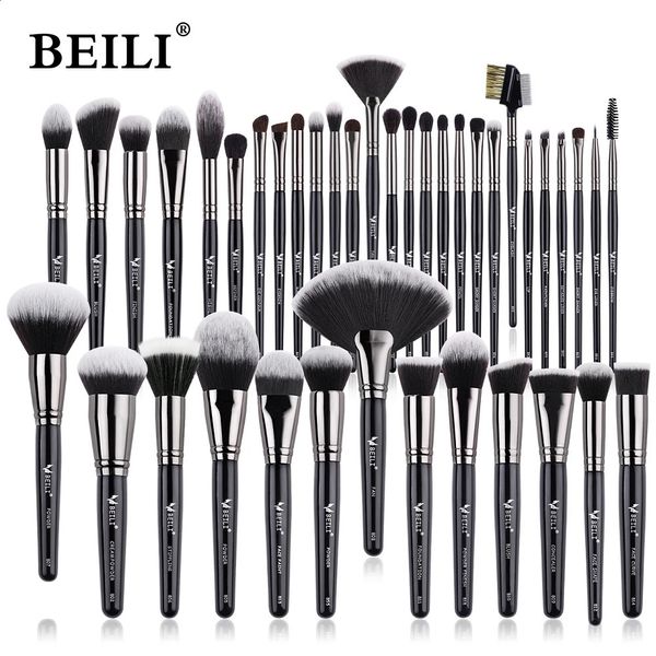 BEILI Luxury Black Set di pennelli per trucco professionale Pennelli per polvere grandi Fondotinta naturale per miscelazione pinceaux de maquillage 240131