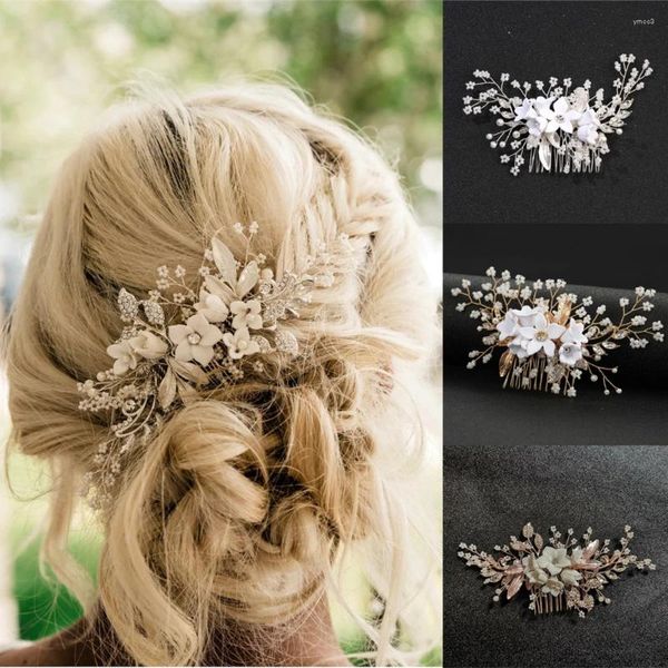 Grampos de cabelo cristal flor pérola folha pente headbands tiaras hairpin para mulheres noiva festa casamento acessórios nupciais jóias presente