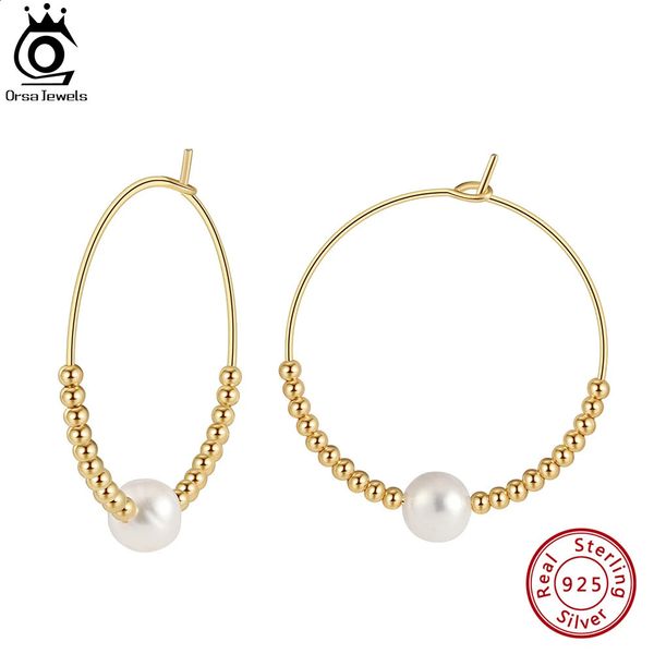 ORSA JEWELS Orecchini a cerchio con perline in oro 925 14K con perle d'acqua dolce naturali per le donne Gioielli con perle vintage GPE79 240119