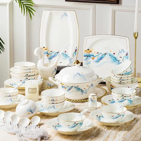 Teller Jingdezhen-Porzellan-Geschirrset Inländischer Geschenkteller Mode