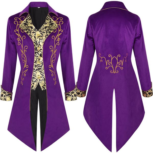 Kostüm Thema Herren Steampunk Vintage Tail Jacket Gothic Victorian Kleid Uniform Purple mittelalterlich Kleidung Hecklackmantel Mantel