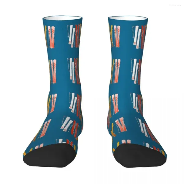 Herrensocken, Retro-Ski-Motiv, dunkelblau, Harajuku, schweißabsorbierende Strümpfe, ganzjährig, Zubehör für Unisex, Weihnachtsgeschenke