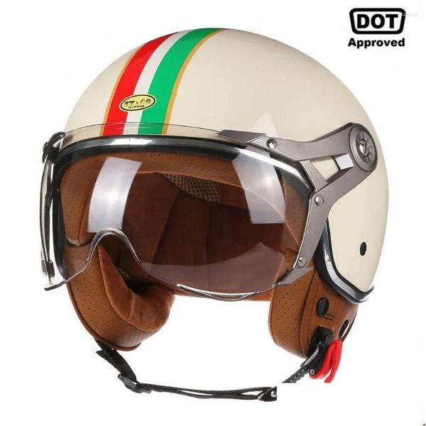 Motorradhelme Dot 3/4 Open Face Retro Motorrad mit für Männer Frauen Vintage Chopper Capacete De Moto Bike Cascos Scooter Ece Drop Otmid