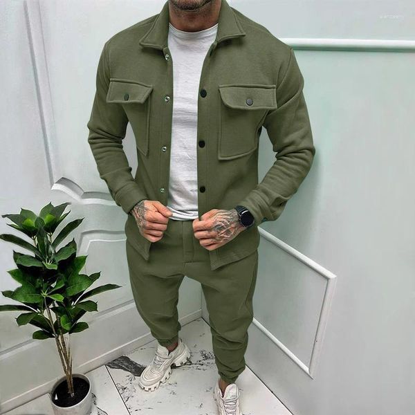 Fatos masculinos 2024 casual manga longa casaco conjunto resistente workwear camisa vintage primavera e outono