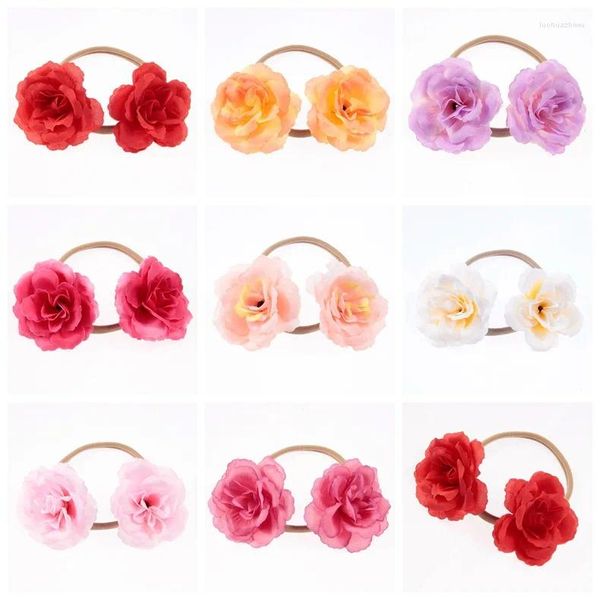 Accessori per capelli 10 pezzi 2024 Fasce in nylon con corona di fiori all'ingrosso Fasce floreali bohémien Copricapo per bambini rosa
