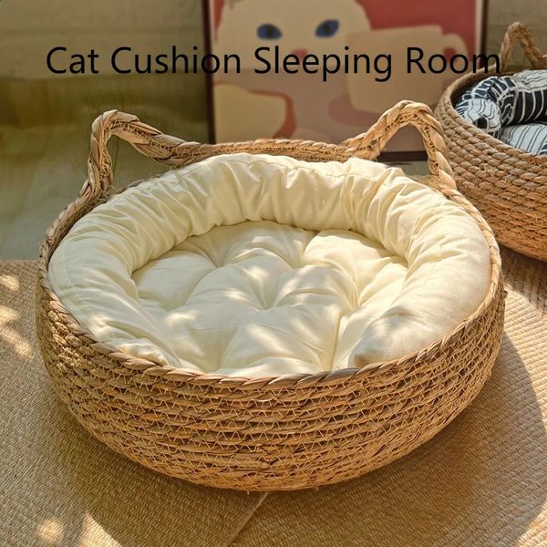 Dört mevsim kedi yatak dokuma çıkarılabilir döşeme uyku evi kedi çizik zemin rattan yıkanabilir kediler evcil hayvan ürünleri aksesuarları 240131