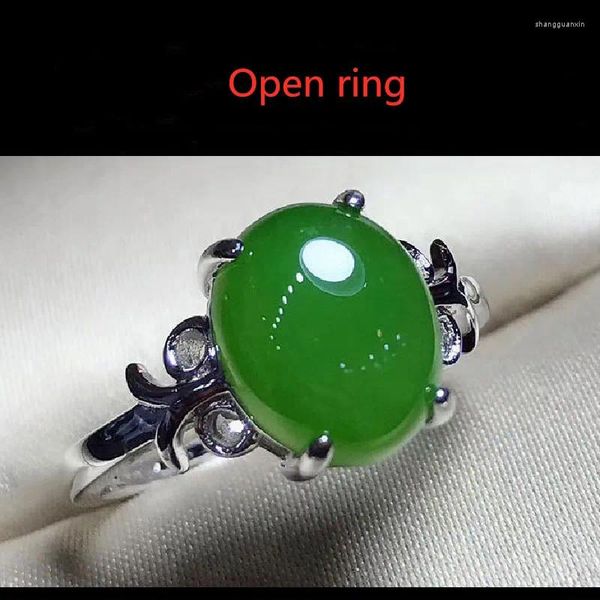 Anéis de cluster anel aberto modelos femininos naturais um jasper s925 prata incrustada pedra jade jóias
