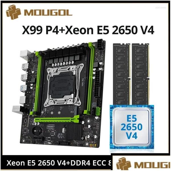 Комплект материнских плат Mougol X99 P4 с двухканальным процессором Intel Xeon E5 2650 V4 Ddr4 8Gx2 2666 МГц Ecc Ram для игрового компьютера Dhnhr