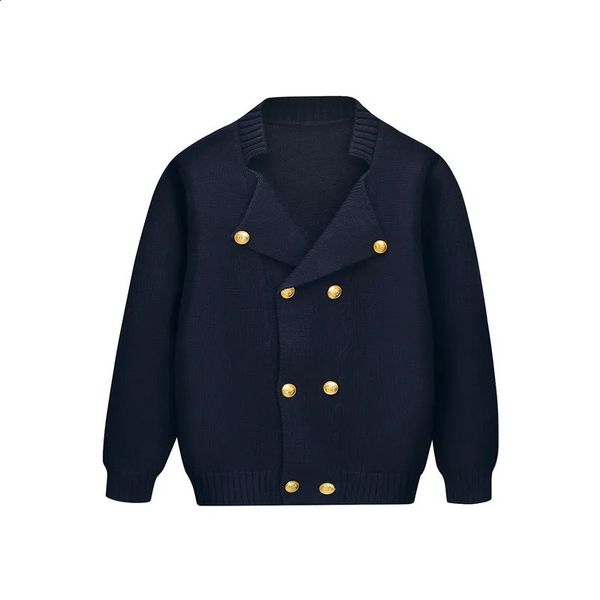 Arrivo Cardigan lavorato a maglia per ragazzi Cappotti doppiopetto stile Inghilterra Primavera Autunno Blu navy Uniforme per adolescenti Maglione per ragazze 240124