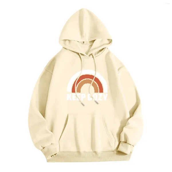 Kadın Hoodies sade kawaii harajuku kadın fırçalanmış mektuplar fit sweatshirtler uzun kollu cepler omuzlar kapüşonlu kadın giyim