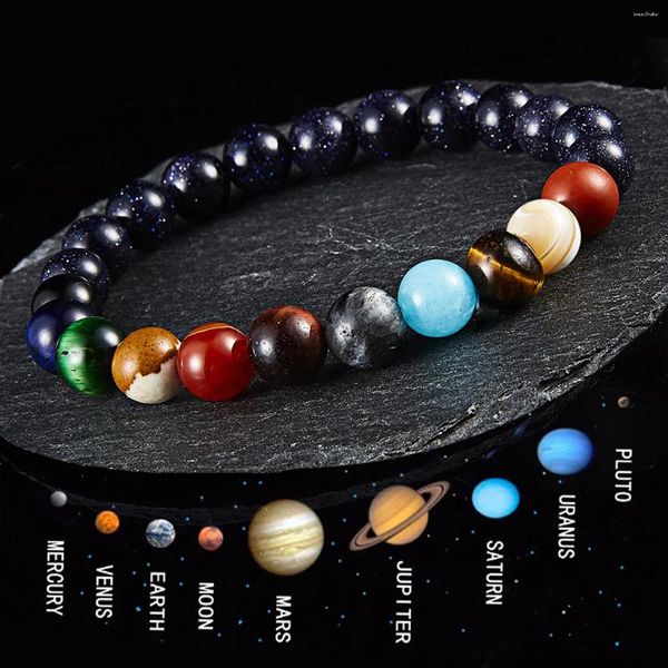 Braccialetti con ciondoli Universo Sistema Solare Pietra Naturale Otto Pianeti Guardiano Stella Bracciale con Perline per Donna Uomo Yoga Energia Gioielli Regali