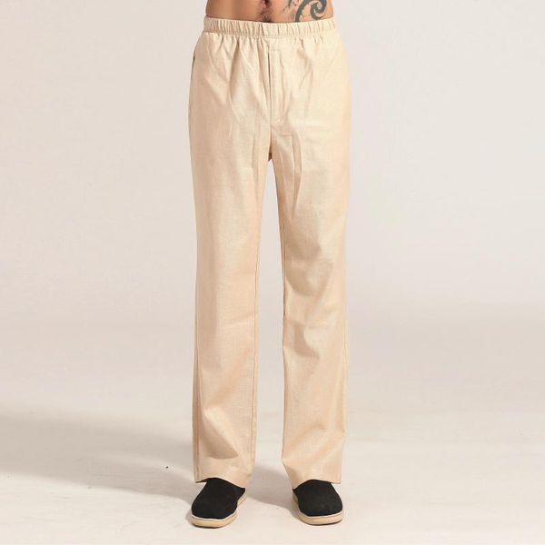 Herrenhose Herren Gemütliche Basic-Leinenhose Orientalischer Freizeitstil Beige Graue Hose Elastische Taille Gerade Männliche tägliche Komfortkleidung