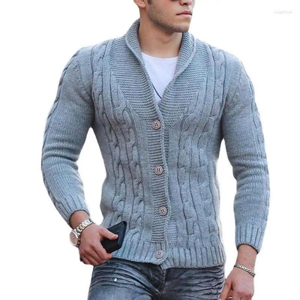 Suéteres masculinos Cross Border Supply Amazon Europeu e Americano Outono Inverno Moda Lapelas Manga Comprida Slim Fit Knitwea