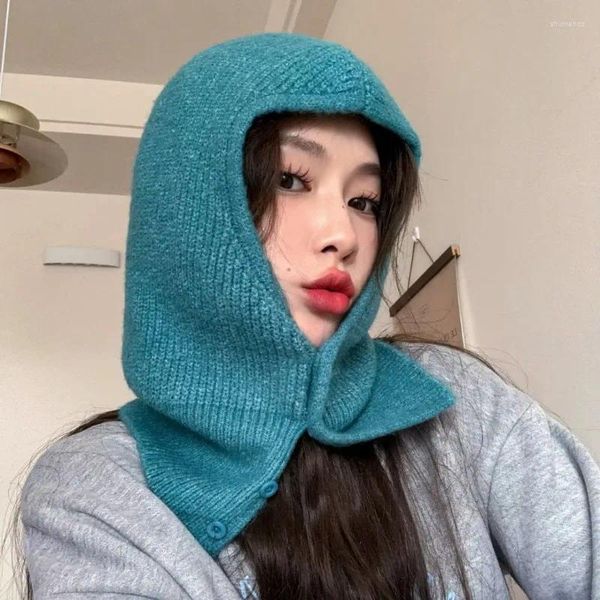 Berets Koreanische Version Nische Mode Pullover Hut Unisex Schal Warm Nackenschutz Integrierte Gestrickte Outdoor Ski Beanie Hüte